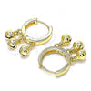 Oro Laminado Huggie Hoop, Gold Filled Style Rattle Charm Design, Polished, Golden Finish, 02.63.2726.15