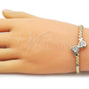 Oro Laminado Fancy Bracelet, Gold Filled Style Heart and Twist Design, with White Cubic Zirconia, Polished, Golden Finish, 03.213.0366.07