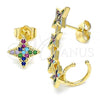 Oro Laminado Earcuff Earring, Gold Filled Style with Multicolor Cubic Zirconia, Polished, Golden Finish, 02.210.0631