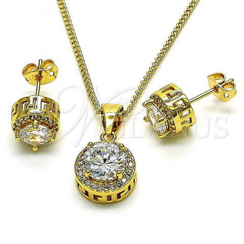 Oro Laminado Earring and Pendant Adult Set, Gold Filled Style with White Cubic Zirconia and White Micro Pave, Polished, Golden Finish, 10.342.0090