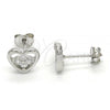 Sterling Silver Stud Earring, Heart and Flower Design, with White Cubic Zirconia, Polished,, 02.285.0054