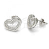 Sterling Silver Stud Earring, Heart Design, with White Cubic Zirconia, Polished, Rhodium Finish, 02.175.0106