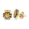 Oro Laminado Stud Earring, Gold Filled Style Flower Design, with Garnet Cubic Zirconia, Polished, Golden Finish, 02.346.0012