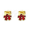 Oro Laminado Stud Earring, Gold Filled Style Flower Design, with Garnet Cubic Zirconia, Polished, Golden Finish, 02.310.0042.1