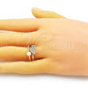Oro Laminado Multi Stone Ring, Gold Filled Style Heart Design, with White Micro Pave and Ivory Pearl, Polished, Golden Finish, 01.341.0093