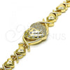 Oro Laminado Fancy Bracelet, Gold Filled Style Hugs and Kisses and Heart Design, with White Micro Pave and White Cubic Zirconia, Polished, Golden Finish, 03.283.0286.07