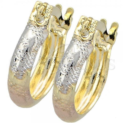 Oro Laminado Small Hoop, Gold Filled Style Diamond Cutting Finish, Tricolor, 02.21.0234