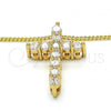 Oro Laminado Pendant Necklace, Gold Filled Style Cross Design, with White Cubic Zirconia, Polished, Golden Finish, 04.156.0167.18