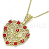 Oro Laminado Pendant Necklace, Gold Filled Style Heart and Butterfly Design, with Garnet Crystal, Polished, Golden Finish, 04.351.0015.1.20