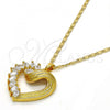 Gold Tone Pendant Necklace, Heart Design, with White Cubic Zirconia, Polished, Golden Finish, 04.213.0006.20.GT