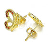 Oro Laminado Stud Earring, Gold Filled Style Butterfly Design, with Garnet Micro Pave, Polished, Golden Finish, 02.156.0387.1