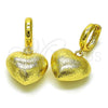 Oro Laminado Dangle Earring, Gold Filled Style Heart and Hollow Design, Brushed Finish, Golden Finish, 02.341.0211