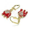 Oro Laminado Dangle Earring, Gold Filled Style Elephant Design, with White Crystal, Red Enamel Finish, Golden Finish, 02.351.0058.1