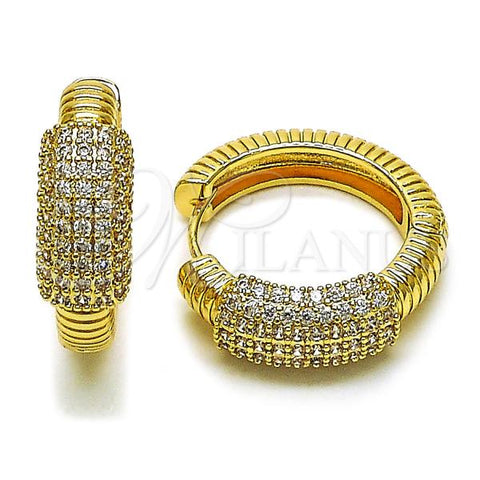 Oro Laminado Huggie Hoop, Gold Filled Style with White Cubic Zirconia, Polished, Golden Finish, 02.283.0232.30