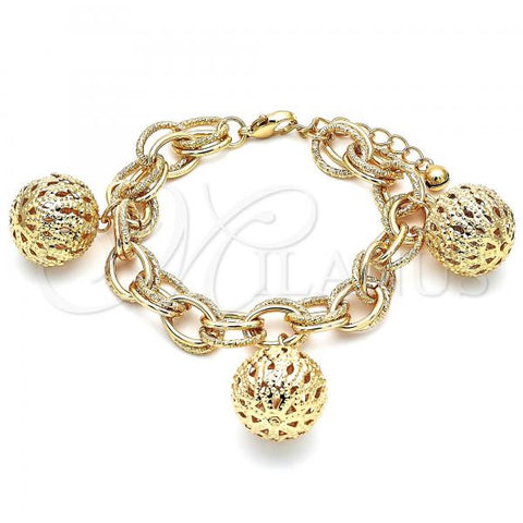 Oro Laminado Charm Bracelet, Gold Filled Style Ball Design, Polished, Golden Finish, 03.331.0129.08