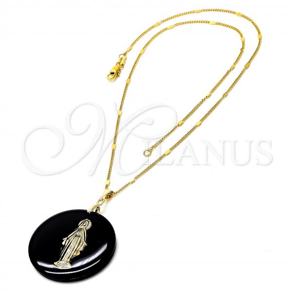 Oro Laminado Pendant Necklace, Gold Filled Style with Black Opal, Golden Finish, 04.09.0035.18