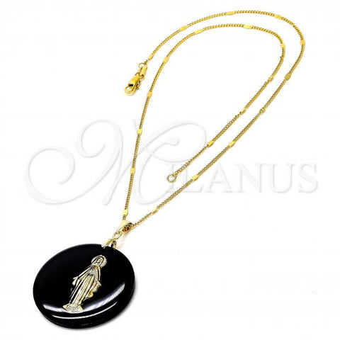 Oro Laminado Pendant Necklace, Gold Filled Style with Black Opal, Golden Finish, 04.09.0035.18