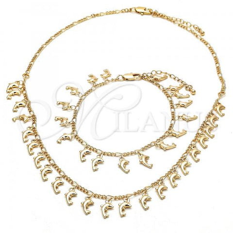 Oro Laminado Necklace and Bracelet, Gold Filled Style Dolphin Design, Polished, Golden Finish, 06.105.0003