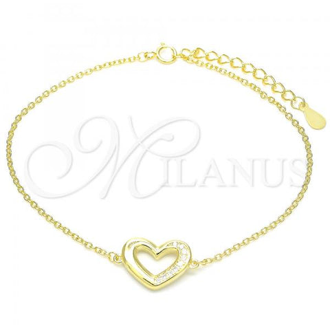 Sterling Silver Fancy Bracelet, Heart Design, with White Micro Pave, Polished, Golden Finish, 03.336.0079.2.07