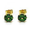 Oro Laminado Stud Earring, Gold Filled Style with Green Cubic Zirconia, Polished, Golden Finish, 02.310.0093