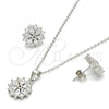 Sterling Silver Earring and Pendant Adult Set, Flower Design, with White Cubic Zirconia, Polished, Rhodium Finish, 10.174.0026