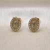 Oro Laminado Stud Earring, Gold Filled Style Guadalupe and Heart Design, with White Micro Pave, Polished, Golden Finish, 02.156.0707
