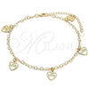 Oro Laminado Charm Anklet , Gold Filled Style Heart and Love Design, Polished, Golden Finish, 03.63.2202.10