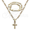 Oro Laminado Necklace and Bracelet, Gold Filled Style Crucifix Design, Polished, Golden Finish, 06.63.0256