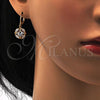Oro Laminado Dangle Earring, Gold Filled Style Flower Design, with White Cubic Zirconia, Polished, Golden Finish, 02.217.0058