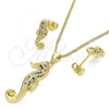 Oro Laminado Earring and Pendant Adult Set, Gold Filled Style with Multicolor Cubic Zirconia, Polished, Golden Finish, 10.342.0022.1
