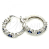 Rhodium Plated Small Hoop, with Sapphire Blue and White Cubic Zirconia, Polished, Rhodium Finish, 02.210.0283.7.25