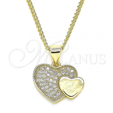 Oro Laminado Pendant Necklace, Gold Filled Style Heart Design, with White Micro Pave, Polished, Golden Finish, 04.344.0038.20