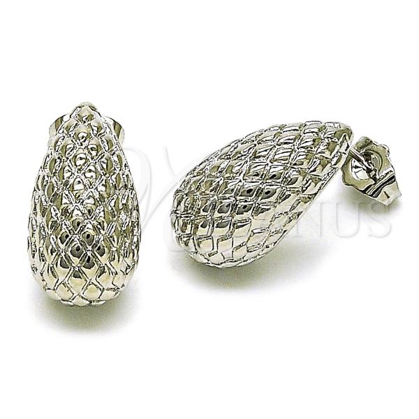 Rhodium Plated Stud Earring, Teardrop Design, Diamond Cutting Finish, Rhodium Finish, 02.163.0294.1