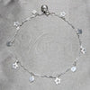 Sterling Silver Fancy Anklet, Heart and Star Design, Polished, Silver Finish, 03.409.0146.10