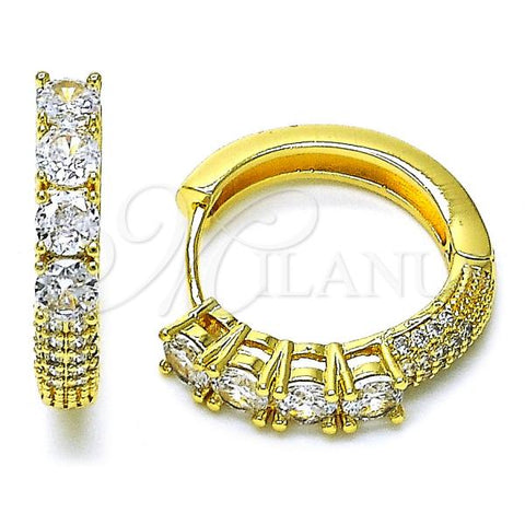 Oro Laminado Huggie Hoop, Gold Filled Style with White Cubic Zirconia and White Micro Pave, Polished, Golden Finish, 02.210.0854.25