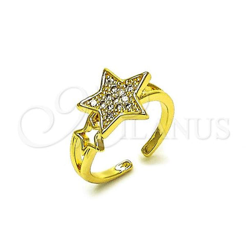 Oro Laminado Multi Stone Ring, Gold Filled Style Star Design, with White Micro Pave, Polished, Golden Finish, 01.310.0039
