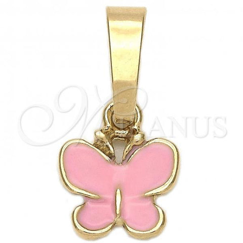 Oro Laminado Fancy Pendant, Gold Filled Style Butterfly Design, Pink Enamel Finish, Golden Finish, 05.163.0064.1