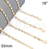 Oro Laminado Basic Necklace, Gold Filled Style Puff Mariner Design, Polished, Golden Finish, 04.326.0001.18