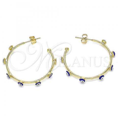 Oro Laminado Medium Hoop, Gold Filled Style Evil Eye Design, Blue Enamel Finish, Golden Finish, 02.213.0219.30