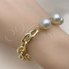 Oro Laminado Fancy Bracelet, Gold Filled Style Ball and Rolo Design, with Ivory Pearl, Polished, Golden Finish, 03.331.0270.08