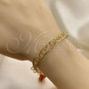 Oro Laminado Charm Bracelet, Gold Filled Style Ball Design, with Light Rhodolite Opal, Diamond Cutting Finish, Golden Finish, 5.037.007