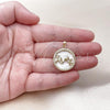 Oro Laminado Fancy Pendant, Gold Filled Style Mom and Heart Design, with Ivory Mother of Pearl and White Cubic Zirconia, Polished, Golden Finish, 05.423.0003