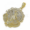 Oro Laminado Religious Pendant, Gold Filled Style Centenario Coin and Angel Design, Polished, Golden Finish, 05.351.0055