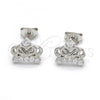 Sterling Silver Stud Earring, Crown Design, with White Cubic Zirconia, Polished,, 02.285.0044