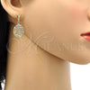 Oro Laminado Dangle Earring, Gold Filled Style Heart Design, with White Crystal, Polished, Golden Finish, 02.63.2492