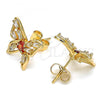 Oro Laminado Stud Earring, Gold Filled Style Butterfly Design, with Garnet and White Cubic Zirconia, Polished, Golden Finish, 02.387.0005.2