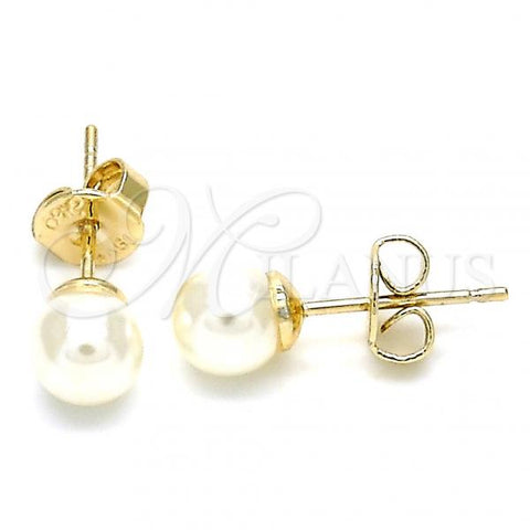 Oro Laminado Stud Earring, Gold Filled Style Ball Design, with Ivory Pearl, Polished, Golden Finish, 02.63.2118