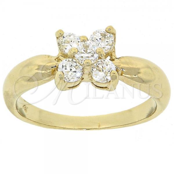 Oro Laminado Multi Stone Ring, Gold Filled Style Flower Design, with White Cubic Zirconia, Polished, Golden Finish, 5.166.016.09 (Size 9)