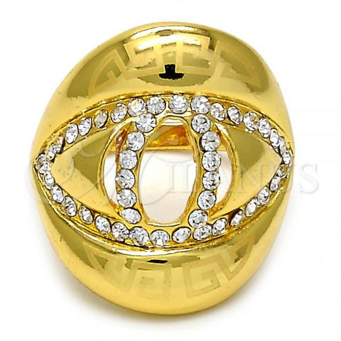 Oro Laminado Multi Stone Ring, Gold Filled Style Chunky Design, with White Crystal, Polished, Golden Finish, 01.241.0001.09 (Size 9)