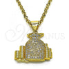 Oro Laminado Fancy Pendant, Gold Filled Style Money Sign Design, with White Micro Pave, Polished, Golden Finish, 05.342.0145
